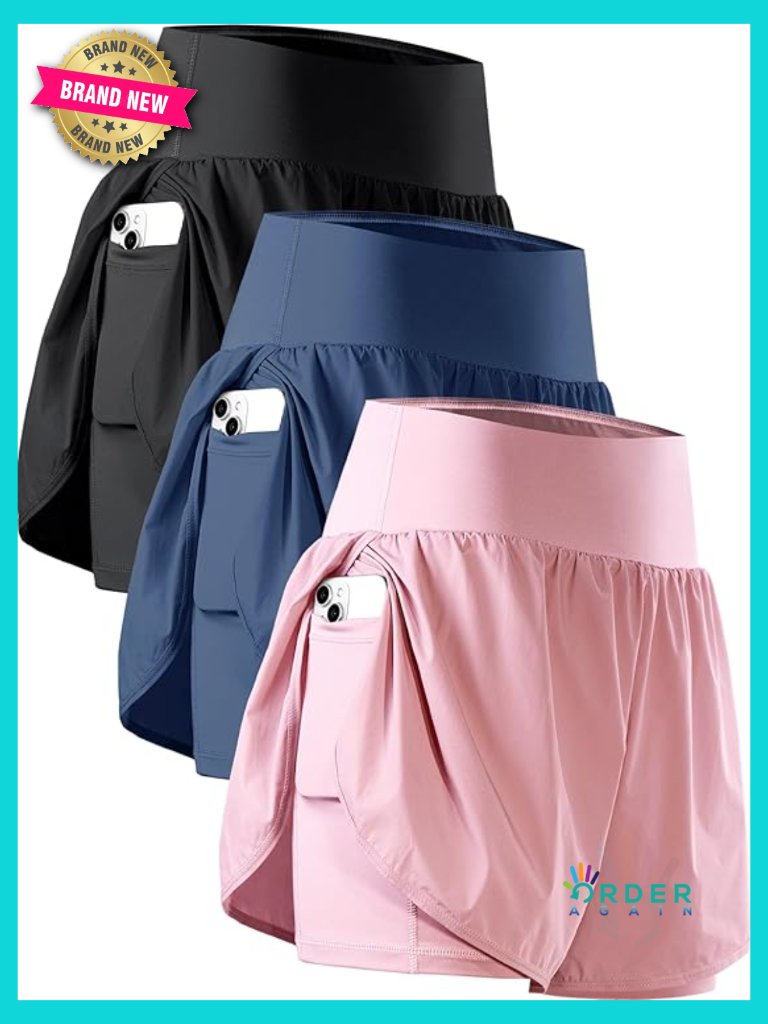 2-In-1 Running Shorts With Phone Pockets High Rise Stretch Athletic Workout